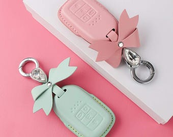 Luxury Crystal Ribbon Leather Honda Car Key Fob Case Cover Holder Keychain