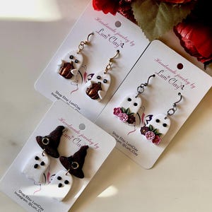 Handmade Dangle and Drop Polymer Clay Earrings Fall Ghosts Flowers Pumpkin Lightweight Bohemian Jewelry,  Unique Gifts for Her