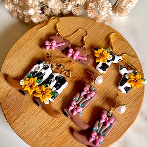 Handmade Boho Chic Polymer Clay Earrings Earrings Dangle Earrings Statement Jewelry Unique Gift for Her Cowboy Boot Earrings Western Jewelry