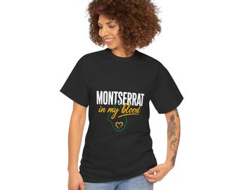 Camiseta "Montserrat en mi sangre", camiseta "Orgullo caribeño", regalo de Montserrat, camiseta "Patrimonio de la isla", ropa de la diáspora (Reino Unido, EE. UU., Canadá).