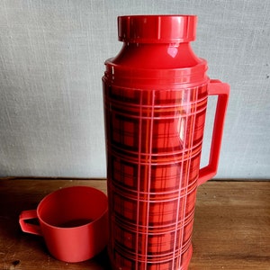 Vintage Red Plaid Thermos G-vg Condition No Cup