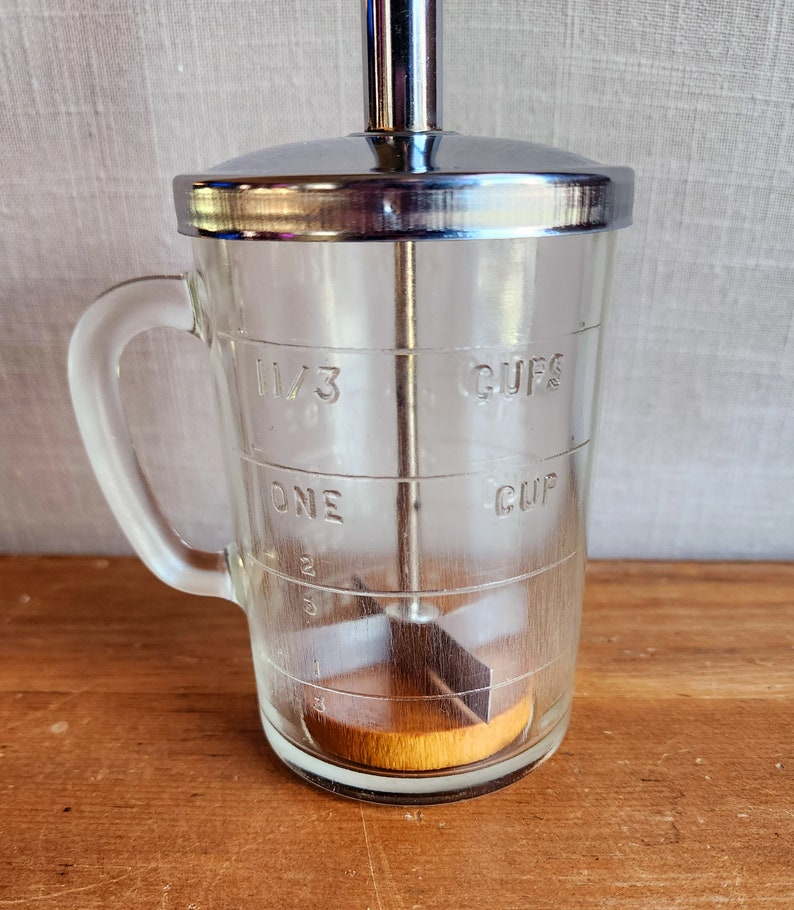 1950s Pamco Food Nut Chopper Glass Measuring Cup Wooden Aqua/teal