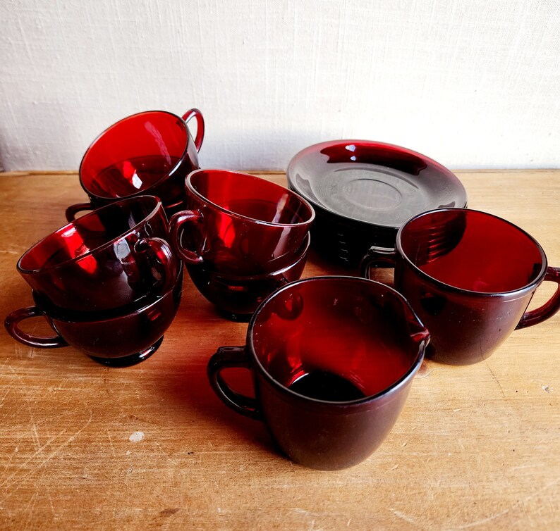 1940s Ruby Red Depression Glass Coffee Tea Service Set 6 Red Etsy