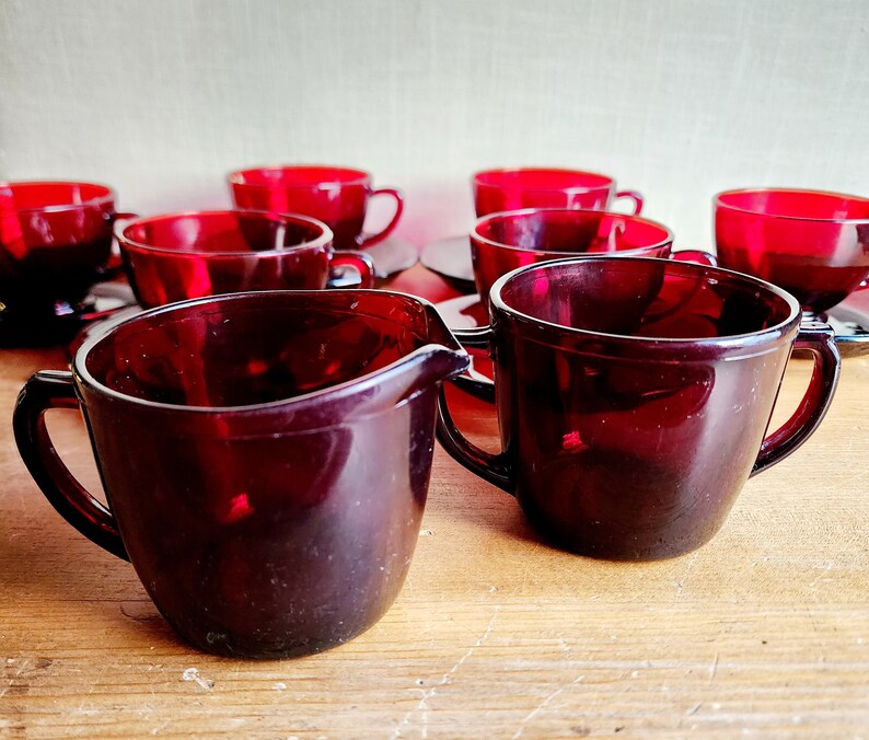 1940s Ruby Red Depression Glass Coffee Tea Service Set 6 Red Etsy