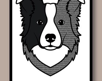 JavaScript Code Border Collie Print - Programmer Dog Wall Art - Tech Desk Decor Developer Gift