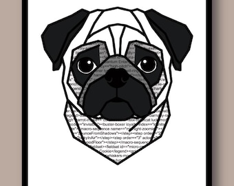 HTML Code Pug Print - Programmer Dog Wall Art - Tech Desk Decor Developer Gift