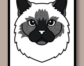 Binary Code Ragdoll Print - Programmer Cat Wall Art - Tech Desk Decor Developer Gift