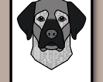Binary Code Labrador Print - Programmer Dog Wall Art - Tech Desk Decor Developer Gift