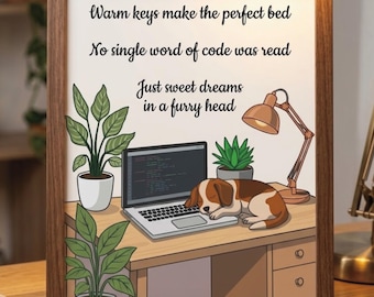 Programmer Dog Poster, Coding Dog Sleeping on Laptop, Developer Gift (Matte Print), Font Choices