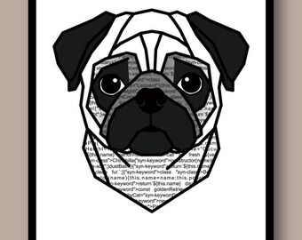 JavaScript Code Pug Print - Programmer Dog Wall Art - Tech Desk Decor Developer Gift