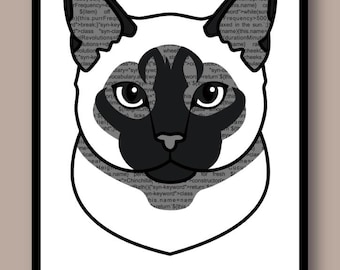 JavaScript Code Siamese Print - Programmer Cat Wall Art - Tech Desk Decor Developer Gift