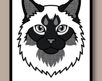 Binary Code Maine Coon Print - Programmer Cat Wall Art - Tech Desk Decor Developer Gift