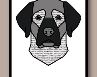 JavaScript Code Labrador Print - Programmer Dog Wall Art - Tech Desk Decor Developer Gift