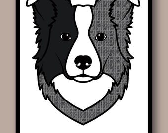 Binary Code Border Collie Print - Programmer Dog Wall Art - Tech Desk Decor Developer Gift