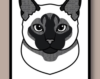 Binary Code Siamese Print - Programmer Cat Wall Art - Tech Desk Decor Developer Gift