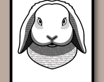 HTML Code Lop Rabbit Print - Programmer Bunny Wall Art - Tech Desk Decor Developer Gift
