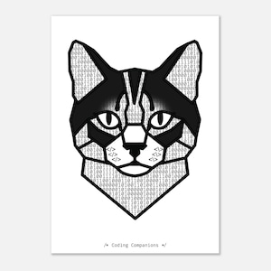 Binary Code Tuxedo Cat Print - Programmer Wall Art - Tech Desk Decor Developer Gift A3
