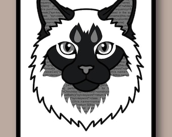 JavaScript Code Maine Coon Print - Programmer Cat Wall Art - Tech Desk Decor Developer Gift