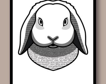 JavaScript Code Lop Rabbit Print - Programmer Bunny Wall Art - Tech Desk Decor Developer Gift