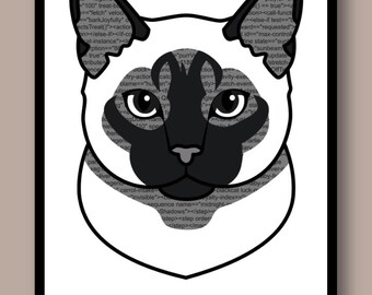 HTML Code Siamese Print - Programmer Cat Wall Art - Tech Desk Decor Developer Gift