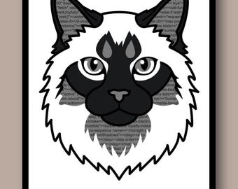HTML Code Maine Coon Print - Programmer Cat Wall Art - Tech Desk Decor Developer Gift