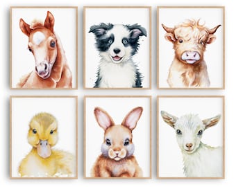 Farm Animal Nursery Prints: Watercolor Baby Animals, Set of 6