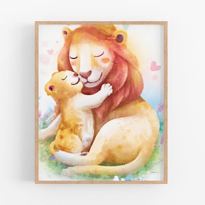 Lion and Baby Nursery Print