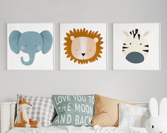 Safari Baby Animals, Set of 3 Prints, Nursery Wall Art