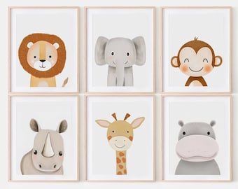 Safari Nursery Decor, Set of 6 Prints