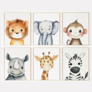 Safari Nursery Prints - Set of 6 Prints, Nursery Wall Art, Baby Animal Prints