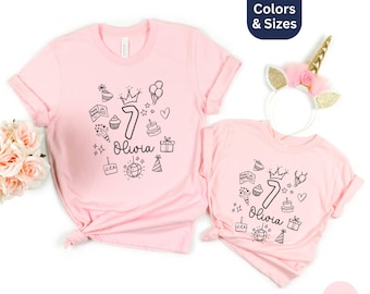 Seventh Birthday Family Matching Shirts, Seven Year Old Birthday, Cute 7th Birthday Outfit, Group Matching Girls T-shirt for 7th Bday Party