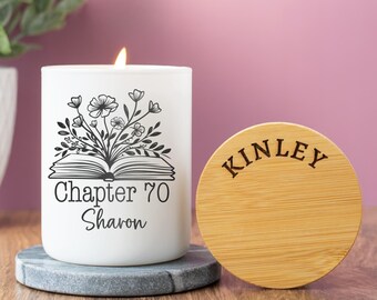 Personalized 70th Birthday Candle with Engraved Lid, Custom Turning Seventy Gift