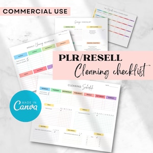 Pacote de lista de verificação de limpeza PLR, lista de verificação de limpeza PLR, quadro de tarefas da família PLR, cronograma de limpeza PLR, modelo Canva com direitos de revenda