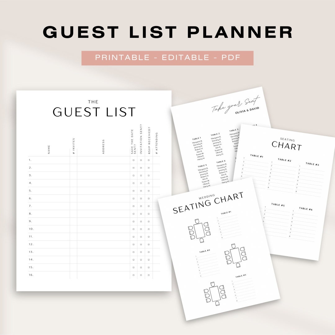Wedding Guest List Planner Wedding Guest List Tracker Wedding Guest ...