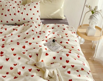 Set copripiumino a cuore, set biancheria da letto a cuore