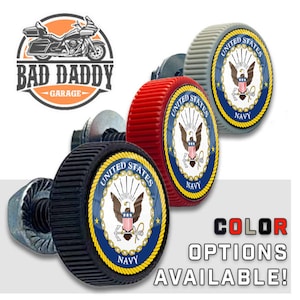 4 PCS Kit Knurled 1&quot; Round Custom Logo USN United States Navy Motorcycle License Plate Frame Mounting Hardware Tag Bolts