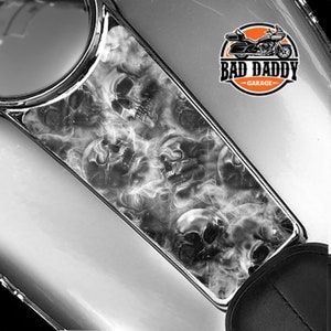 Skull Pile In Smoke Black White Dash Insert Fits Harley Davidson Touring Models 1987 - 2007 Fuel Tank Instrument Panel Console Gloss Finish