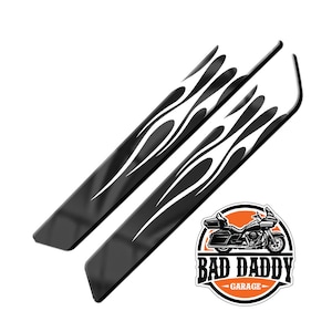 White Hot Rod Flames On Gloss Black - Aftermarket Saddlebag Inserts - Fits Harley Davidson Touring Baggers - Made in USA (2014 and Newer)