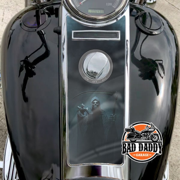 Skull Skeleton Grim Reaper Reaching | Dash Insert Fits Harley Davidson Road King Fuel Tank Instrument Dash Panel Console 2008 + Gloss Finish
