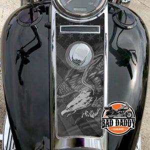 Ghost USA Flag Wave Bald Eagle | Dash Insert Fits Harley Davidson Road King Fuel Tank Instrument Dash Panel Console 2008 + Gloss Finish