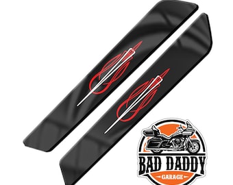 Red White Hot Rod Pinstripe On Black - Aftermarket Saddlebag Inserts - Fits Harley Davidson Touring Baggers - Made in USA (2014 and Newer)