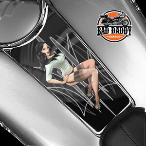 Grey White Pinstripe Pin Up Girl | Dash Insert Fits Harley Davidson Touring Models 87-2007 Fuel Tank Instrument Panel Console - Gloss Finish