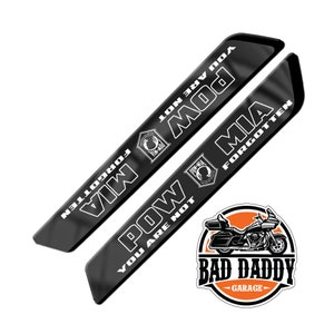 POW MIA Black White Logo - Aftermarket Saddlebag Inserts - Fits Harley Davidson Touring Baggers - Made in USA (2014 and Newer)