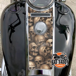 Bone Color Stacked Skull Pile | Dash Insert Fits Harley Davidson Road King Fuel Tank Instrument Dash Panel Console 2008 + Gloss Finish