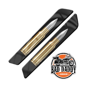 Printed 50 Cal Bullet On Gloss Black - Aftermarket Saddlebag Inserts - Fits Harley Davidson Touring Baggers - Made in USA (2014 and Newer)