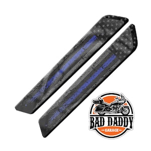 Distressed USA American Flag Police Thin Blue Line - Aftermarket Saddlebag Inserts - Fits Harley Davidson Touring Baggers (2014 and Newer)