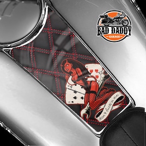 Don&#39;t F&#39;n Die Devil Girl On Diamond Leather Print Dash Insert Fits Harley Davidson Touring Models 87-2007 Fuel Tank Instrument Panel Console