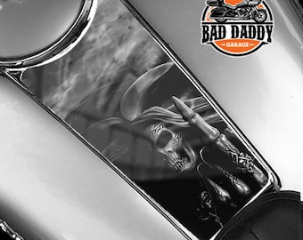 Skull Grim Reaper Middle Finger Black White Dash Insert Fits Harley Davidson Touring Models 1987 - 2007 Fuel Tank Instrument Panel Console