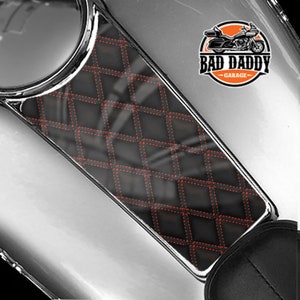Red Double Stitch Diamond Leather Print | Dash Insert Fits Harley Davidson Touring Models 1987 - 2007 Fuel Tank Instrument Panel Console
