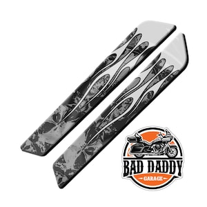 Grey Skull Pile Hot Rod Flames - Aftermarket Saddlebag Inserts - Fits Harley Davidson Touring Baggers - Made in USA (2014 and Newer)